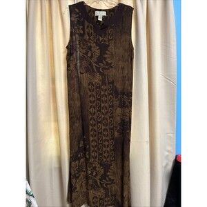 Vtg Norton McNaughton Womens Size L Maxi Long Dress Brown Floral Dark Academia